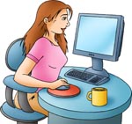 En pige arbejder ved en computer