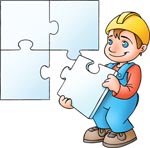 En byggemand med et puslespil