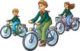 Tre børn cykler
