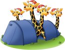 Giraffamilie med nissehuer i telt