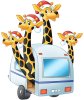 Giraffamilie med nissehuer i campingvogn