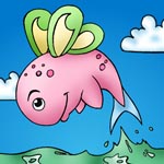 A cute pink whale with wings