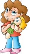 Chibi-pige med dukke