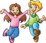 Two happy kids jumping