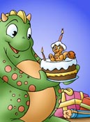 Birthday card with dragon and mouse