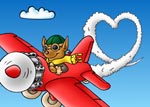 Bamse i flyver tegner hjerte på himlen