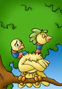 Bird with two heads in a tree