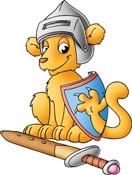 A lion dressed as a knight