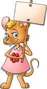 A girl mouse with a sign