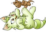 En sød kat leger med bamse