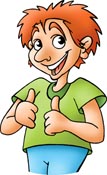 En fyr peger tommelen op